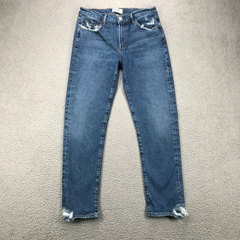Agolde High-Rise Ankle Cropped Distressed Blue Jeans size 28